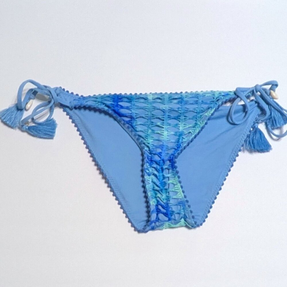Isabella Rose Women’s Size Large Crochet Bikini Bottoms Blue Side Tie-NWOT